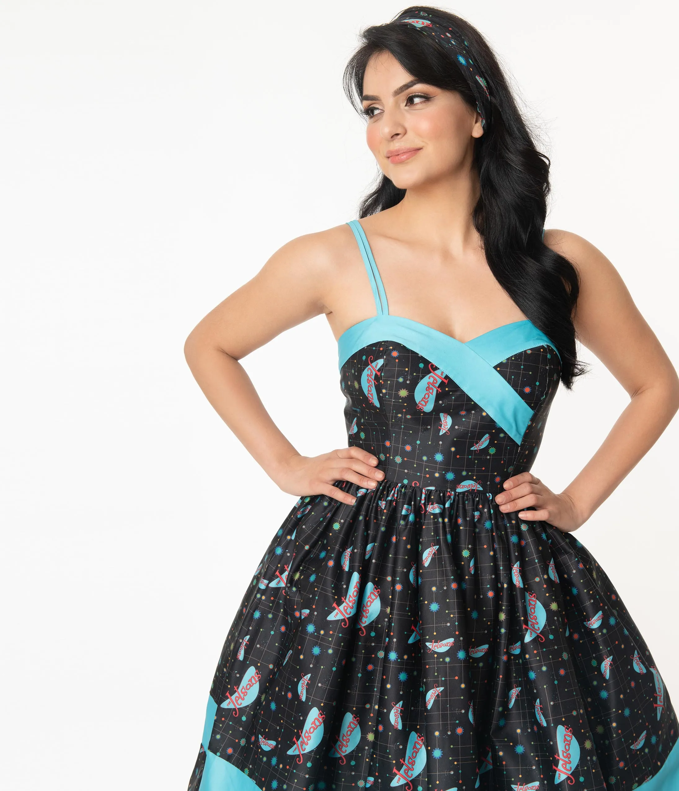 Jetsons x Unique Vintage Retro Cosmic Logo Darienne Swing Dress