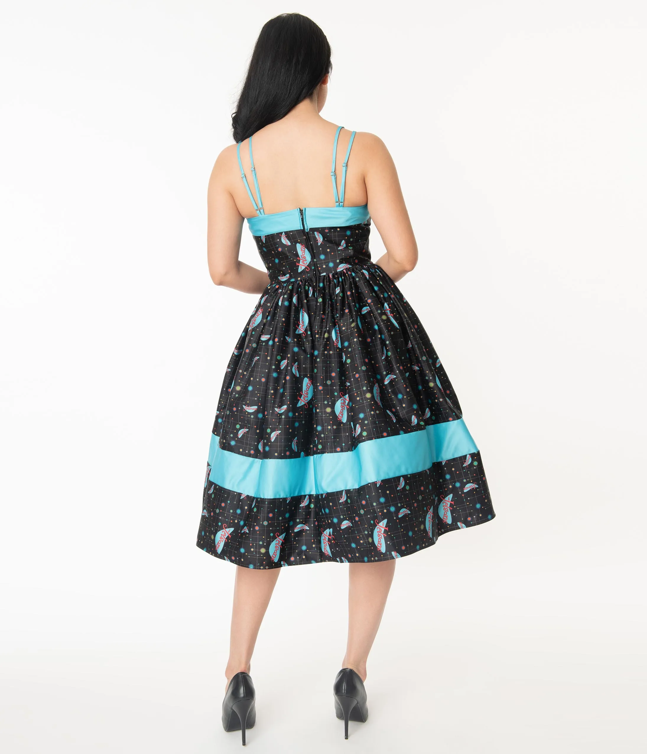 Jetsons x Unique Vintage Retro Cosmic Logo Darienne Swing Dress