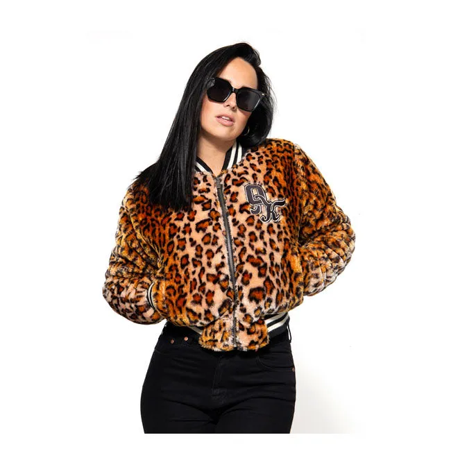 King Kerosin Queen Kerosin Fur College Lined Ladies Jacket Leopard
