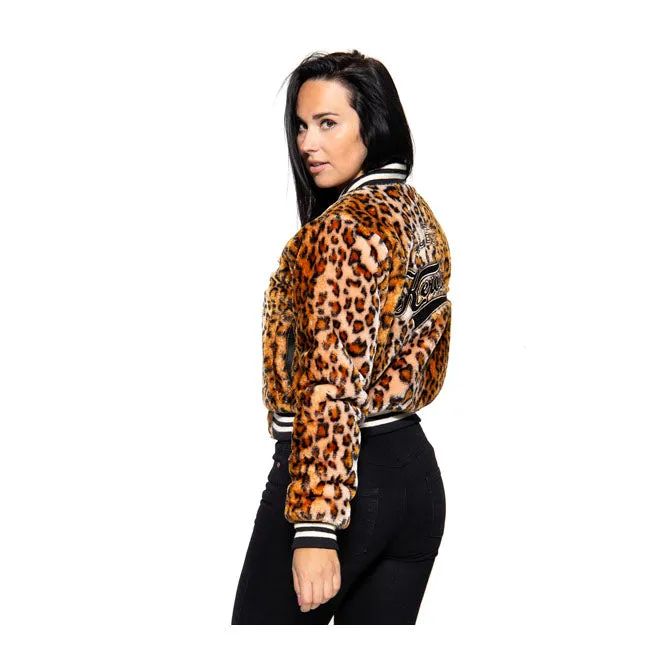 King Kerosin Queen Kerosin Fur College Lined Ladies Jacket Leopard