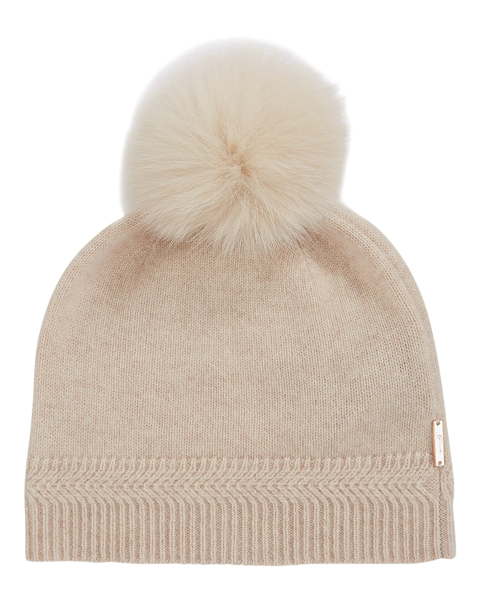 Knit Cashmere Hat with Fox Fur Pompom