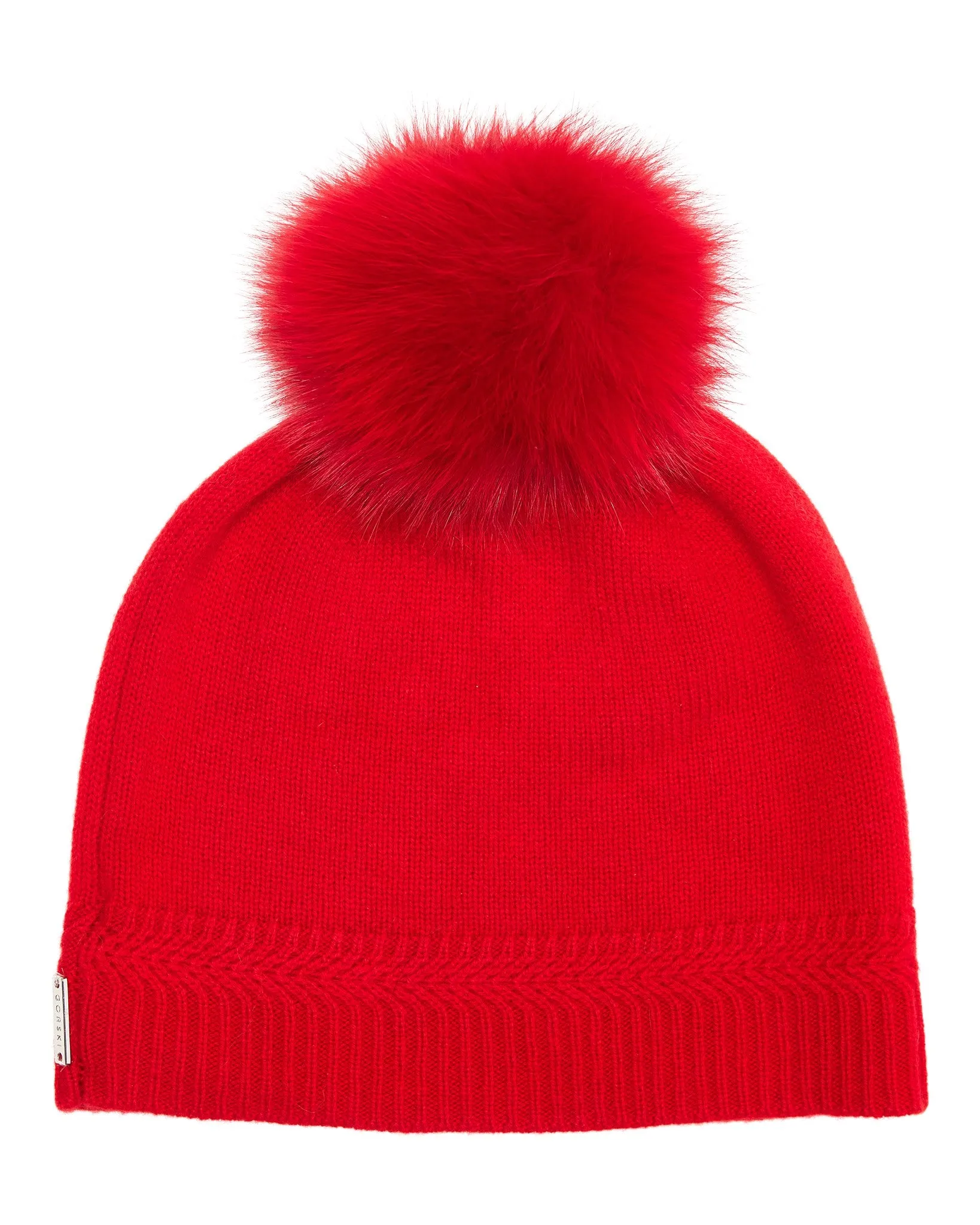 Knit Cashmere Hat with Fox Fur Pompom