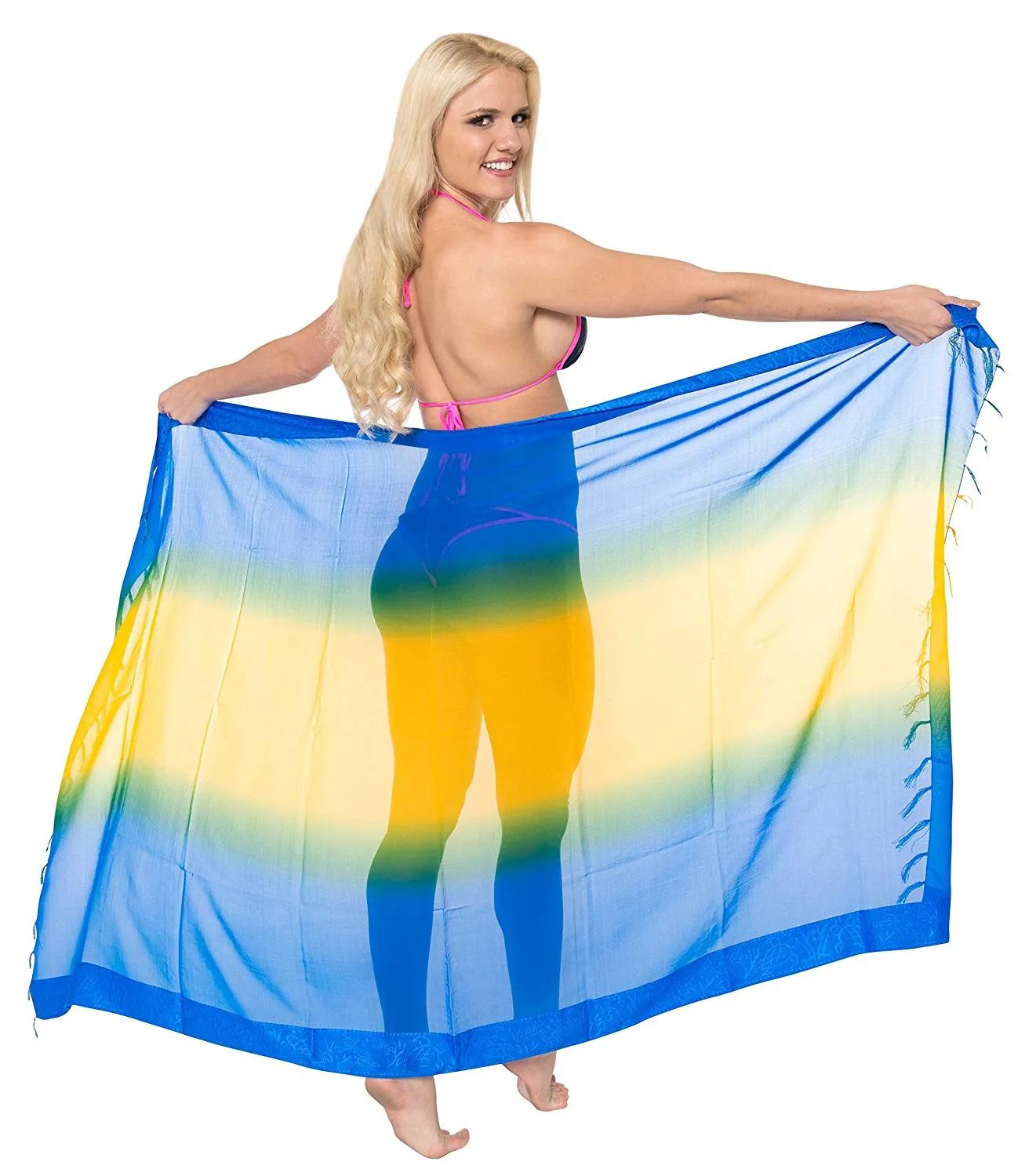 LA LEELA Sheer Chiffon Bathing Women Wrap Sarong Jacquard 72"X42" Blue_1364
