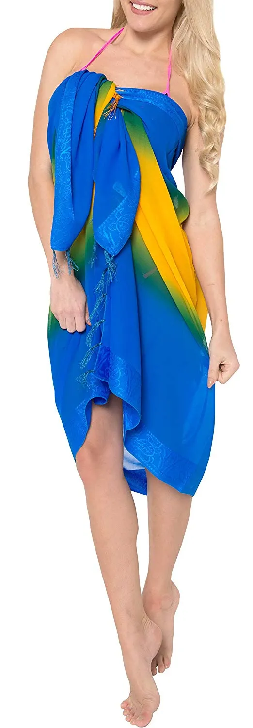 LA LEELA Sheer Chiffon Bathing Women Wrap Sarong Jacquard 72"X42" Blue_1364