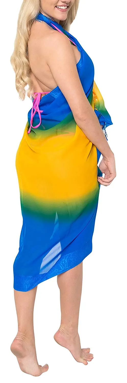 LA LEELA Sheer Chiffon Bathing Women Wrap Sarong Jacquard 72"X42" Blue_1364