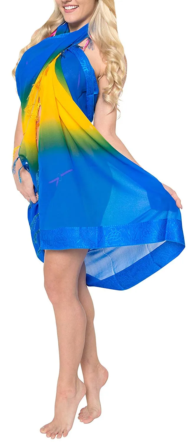 LA LEELA Sheer Chiffon Bathing Women Wrap Sarong Jacquard 72"X42" Blue_1364
