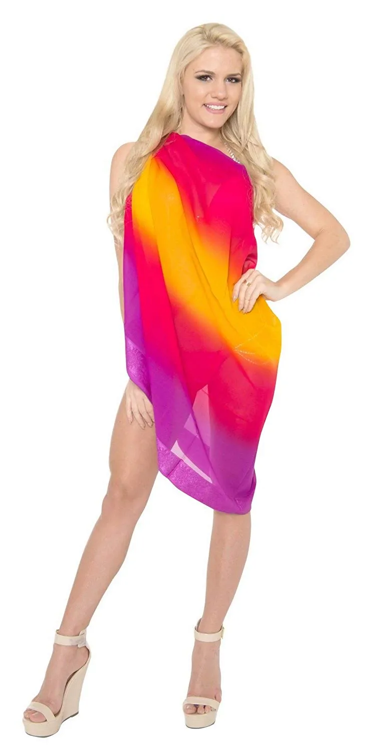 LA LEELA Sheer Chiffon Long Swim Dress Beach Sarong Jacquard 72"X42" M011_5520