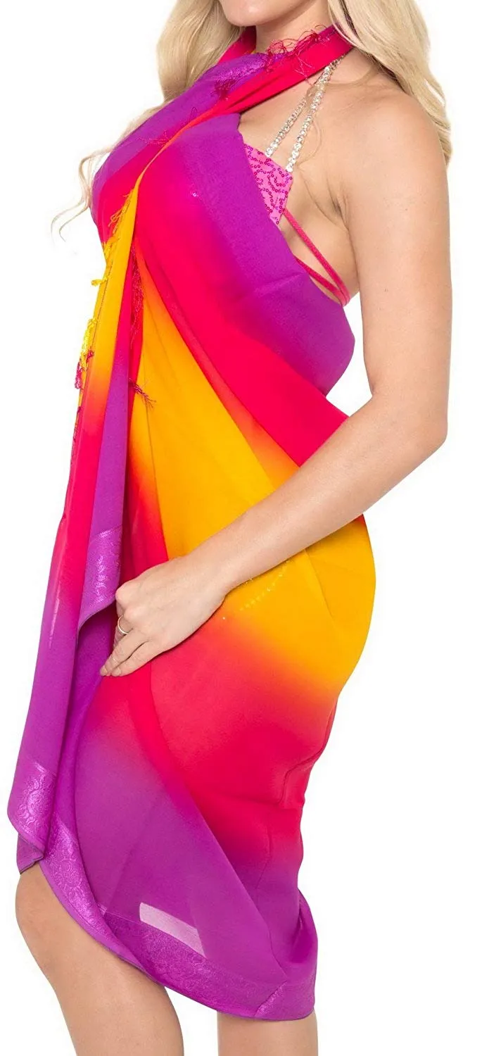 LA LEELA Sheer Chiffon Long Swim Dress Beach Sarong Jacquard 72"X42" M011_5520