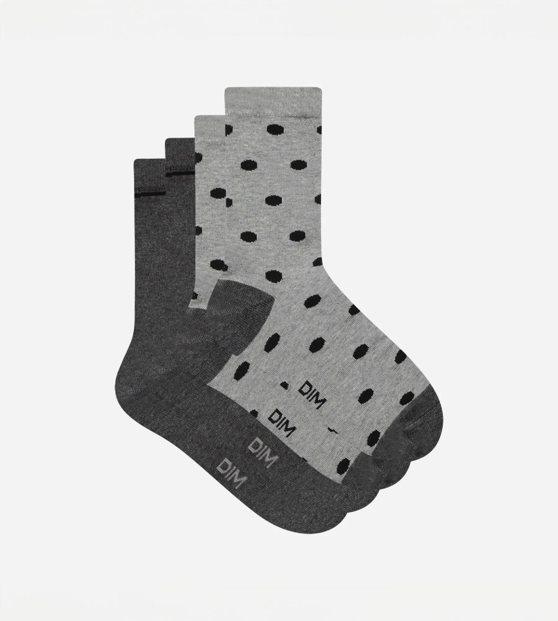 Lot de 2 paires de chaussettes femme Gris à gros pois Dim Coton Style