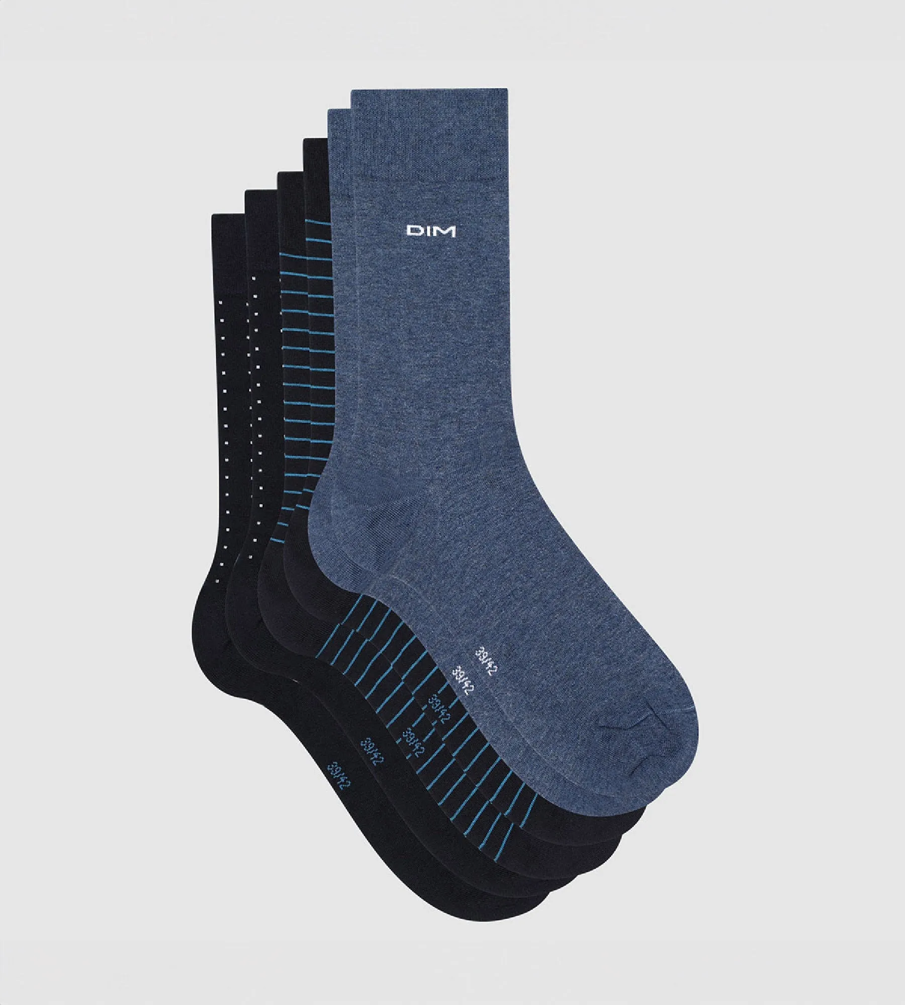 Lot de 3 paires de chaussettes homme coton rayé pois Bleu Coton Style