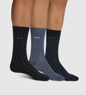 Lot de 3 paires de chaussettes homme coton rayé pois Bleu Coton Style