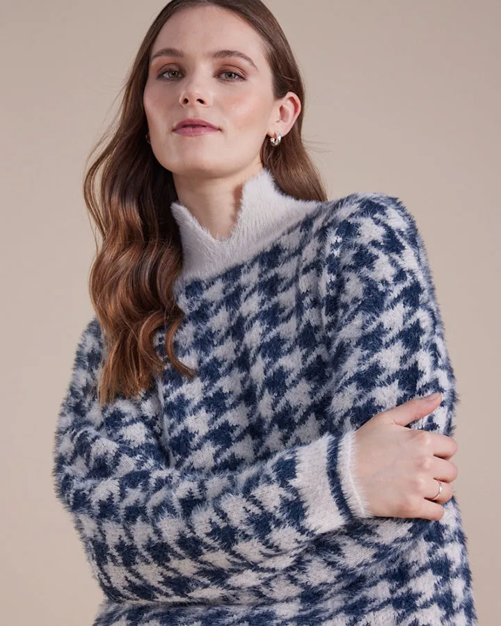 Marco Polo - L/S Houndstooth Sweater Sweater Petrol - YTMW43549
