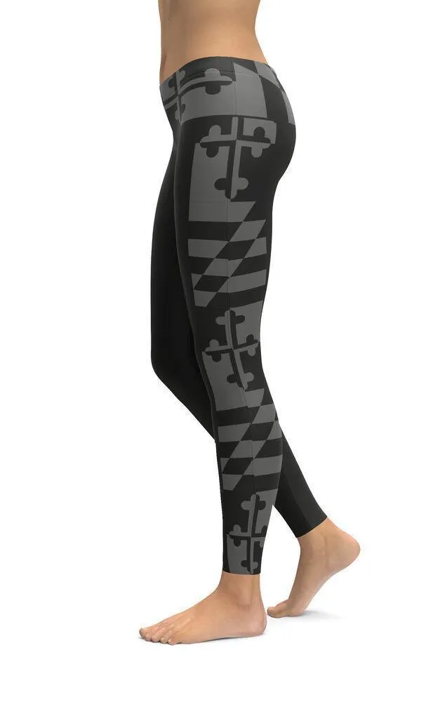 Maryland Flag Side (Greyscale) / Yoga Leggings