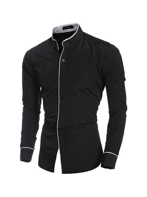 Men's Selvage Stand Collar Long Sleeve Shirt