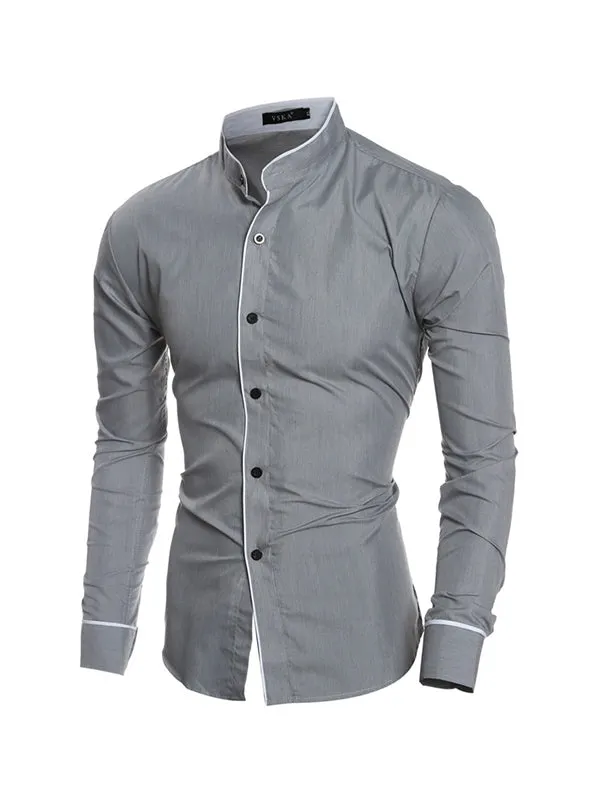 Men's Selvage Stand Collar Long Sleeve Shirt