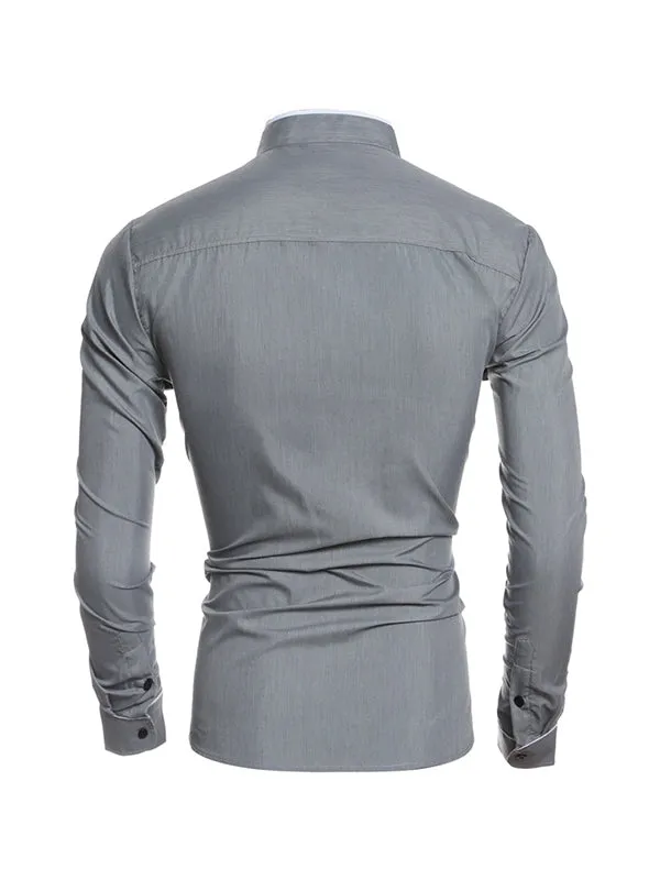 Men's Selvage Stand Collar Long Sleeve Shirt