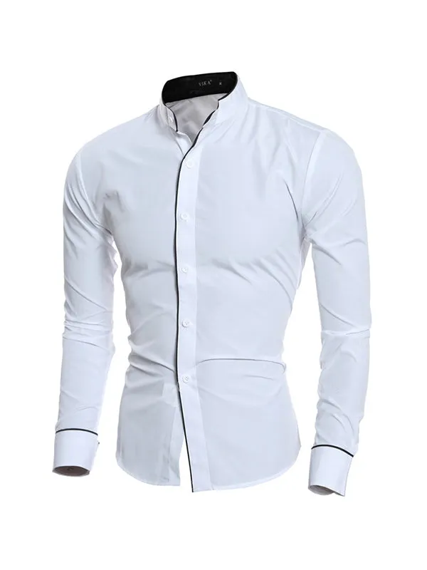 Men's Selvage Stand Collar Long Sleeve Shirt