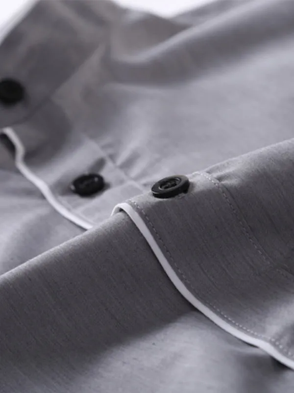 Men's Selvage Stand Collar Long Sleeve Shirt