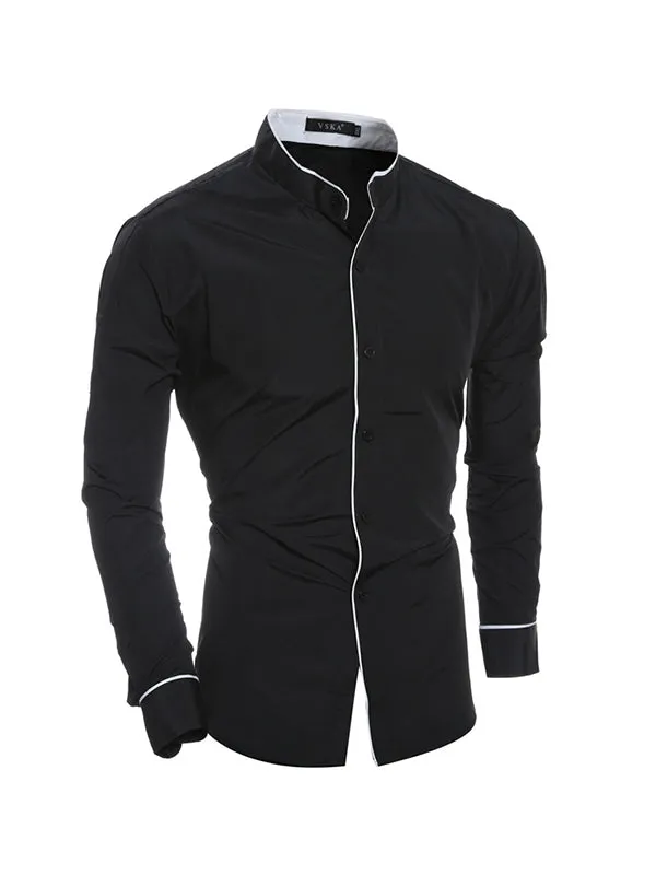 Men's Selvage Stand Collar Long Sleeve Shirt