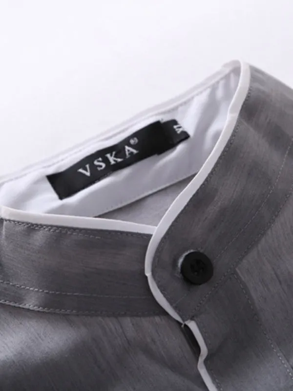 Men's Selvage Stand Collar Long Sleeve Shirt