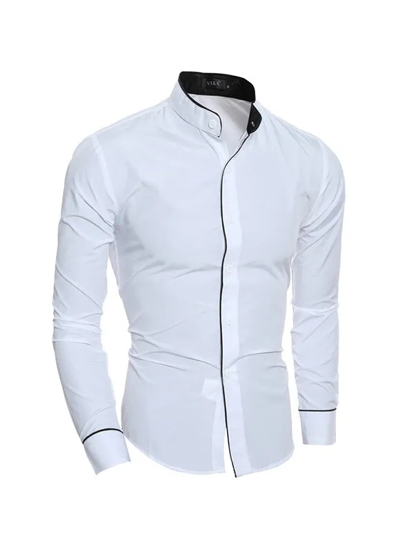 Men's Selvage Stand Collar Long Sleeve Shirt