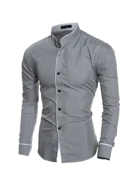 Men's Selvage Stand Collar Long Sleeve Shirt