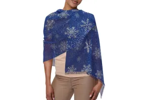 Midnight Frost Navy & Silver Snowflakes Scarf Lightweight Starry Snowfall Navy Silver Snowflakes Elegance Scarf All Seasons