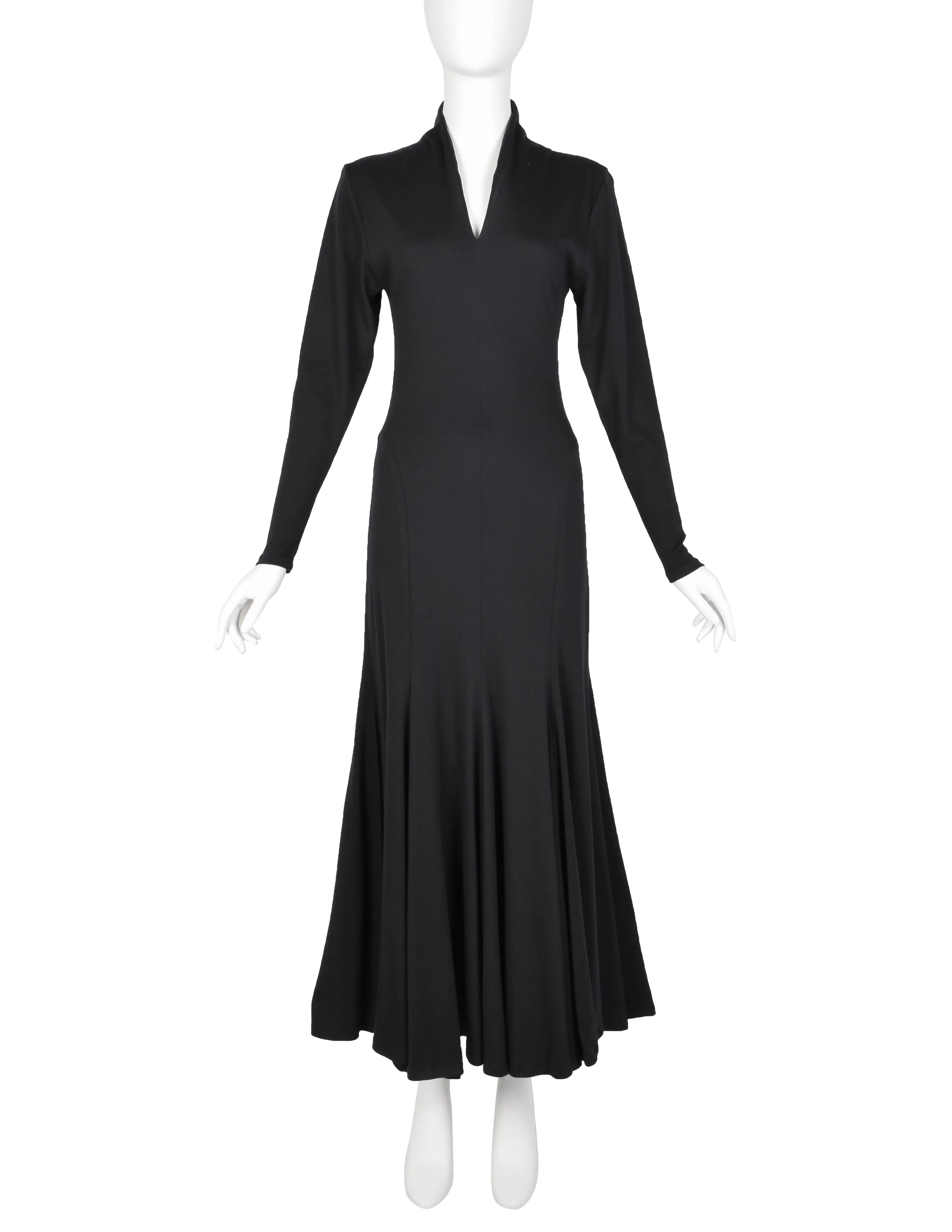 Norma Kamali Vintage 1980s Black Jersey Mermaid Flare Dress
