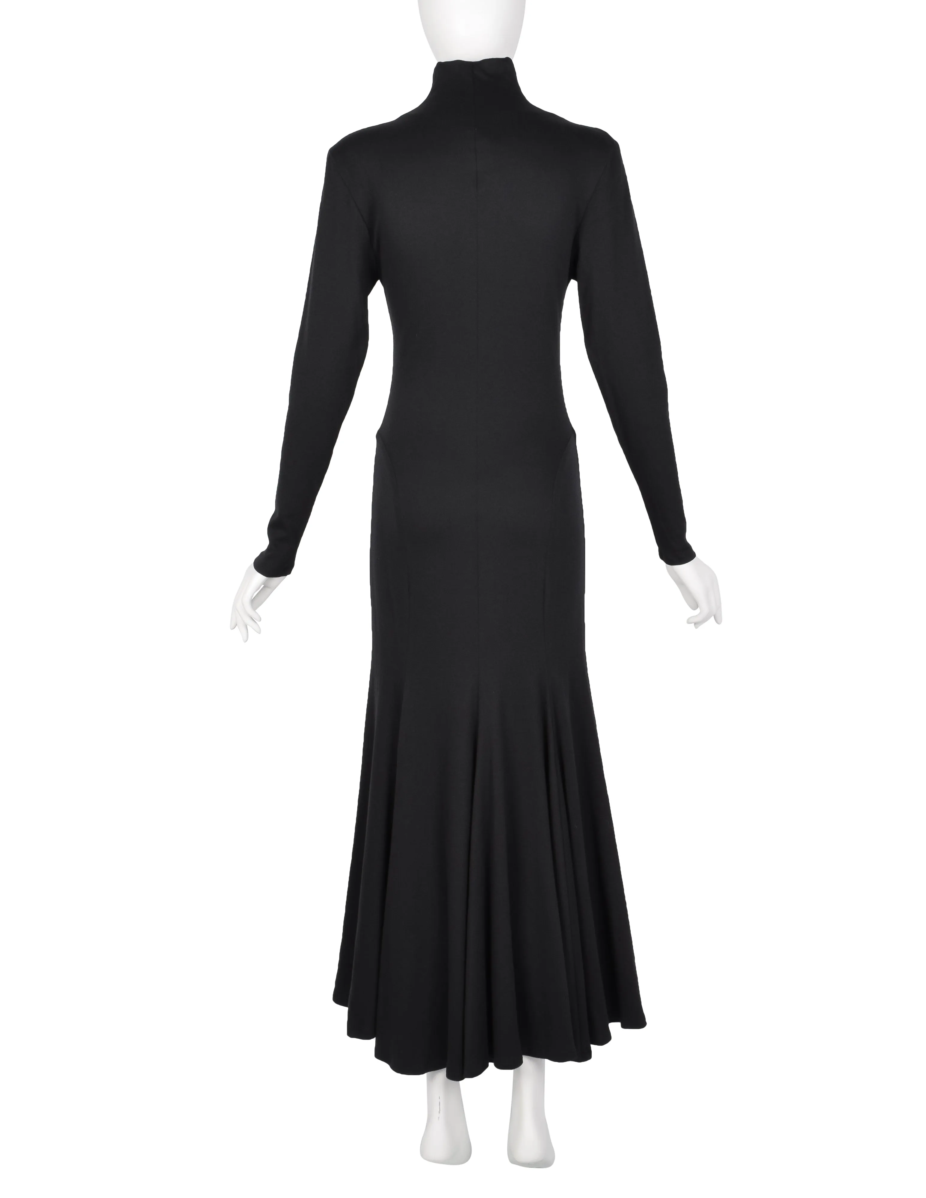 Norma Kamali Vintage 1980s Black Jersey Mermaid Flare Dress