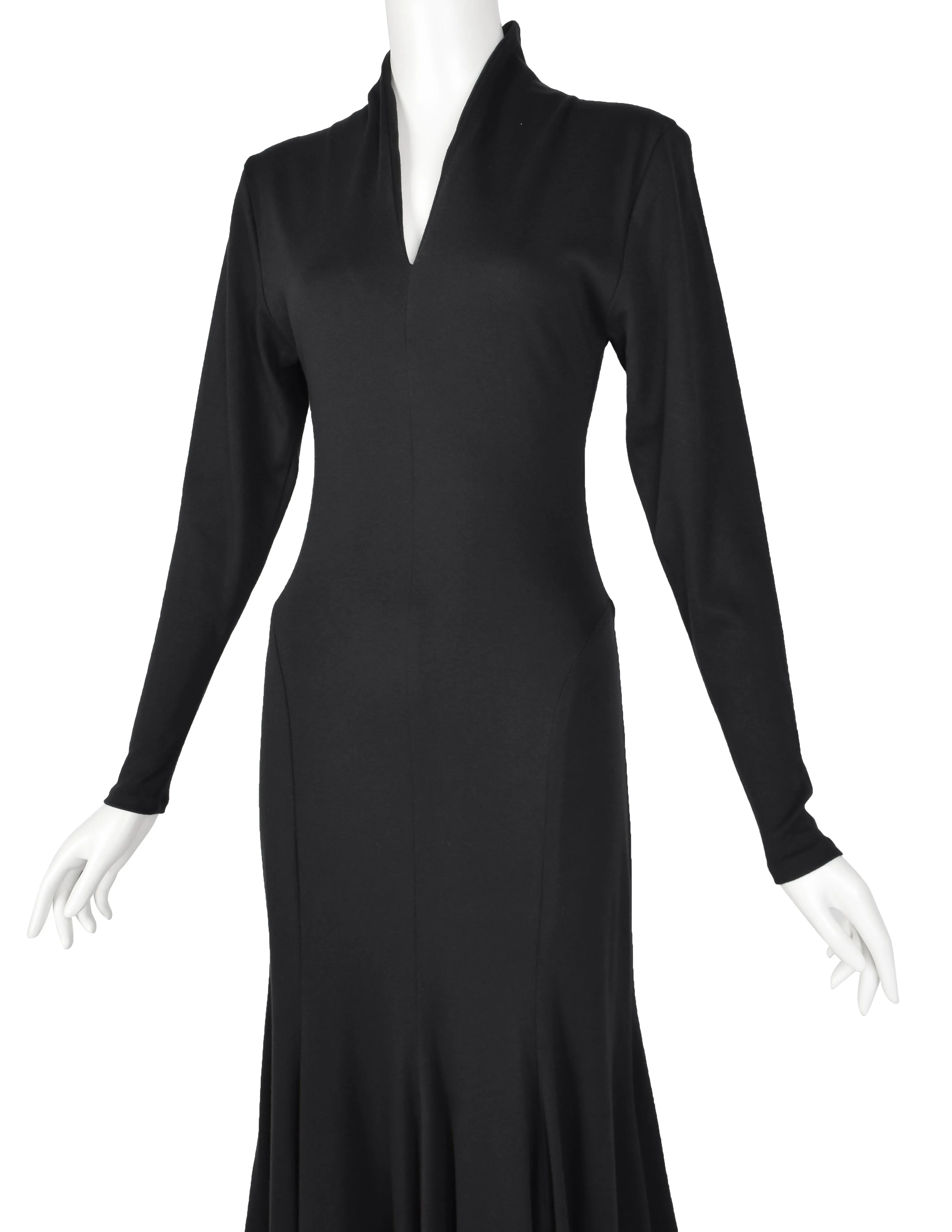 Norma Kamali Vintage 1980s Black Jersey Mermaid Flare Dress