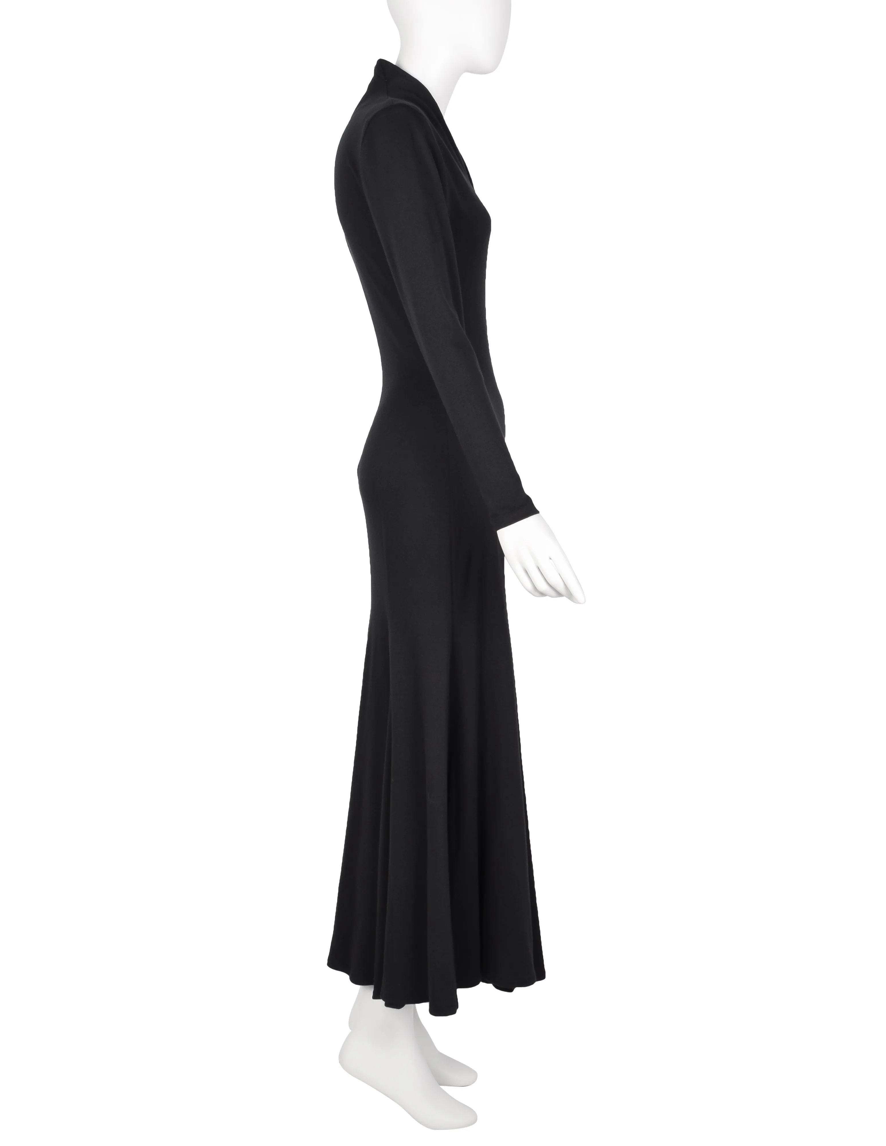 Norma Kamali Vintage 1980s Black Jersey Mermaid Flare Dress