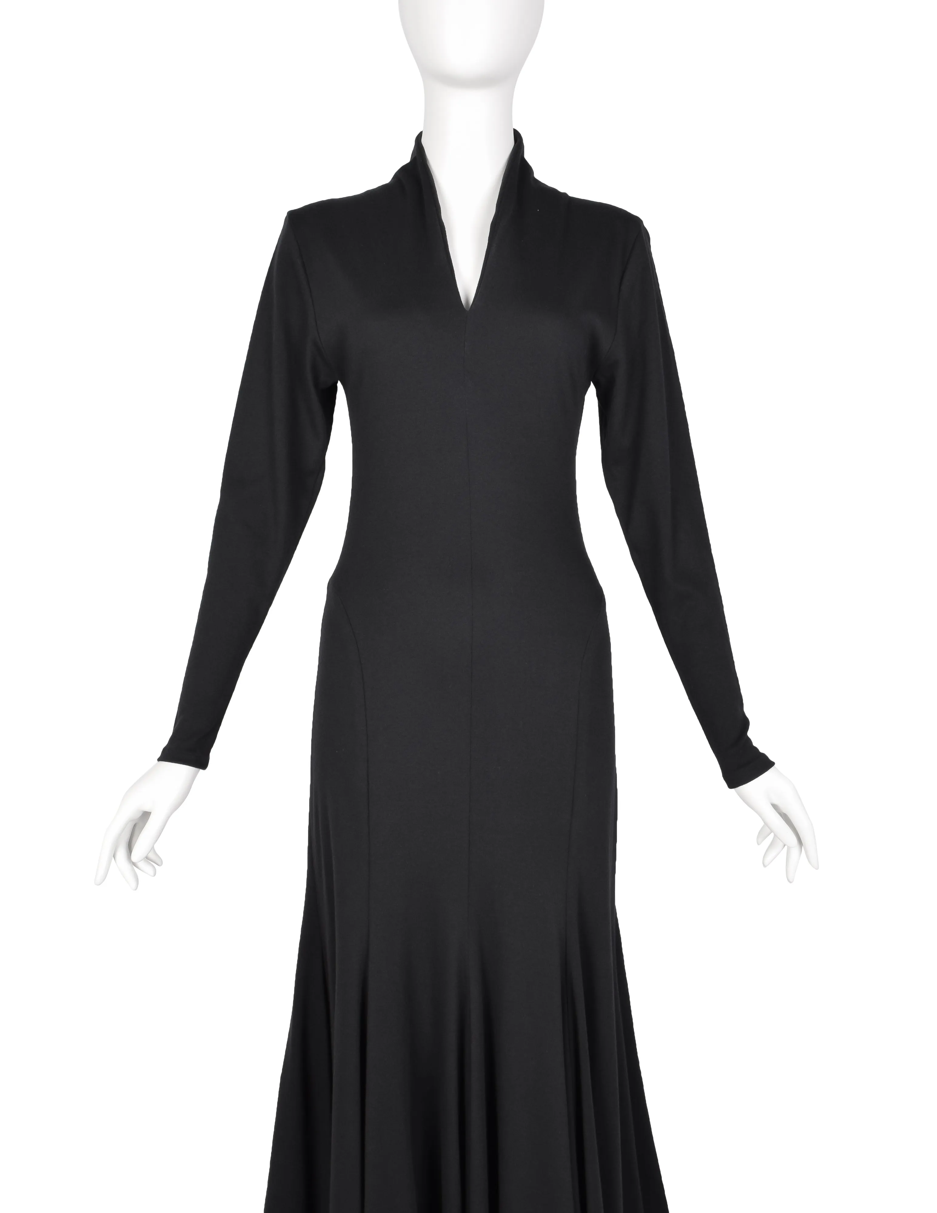 Norma Kamali Vintage 1980s Black Jersey Mermaid Flare Dress