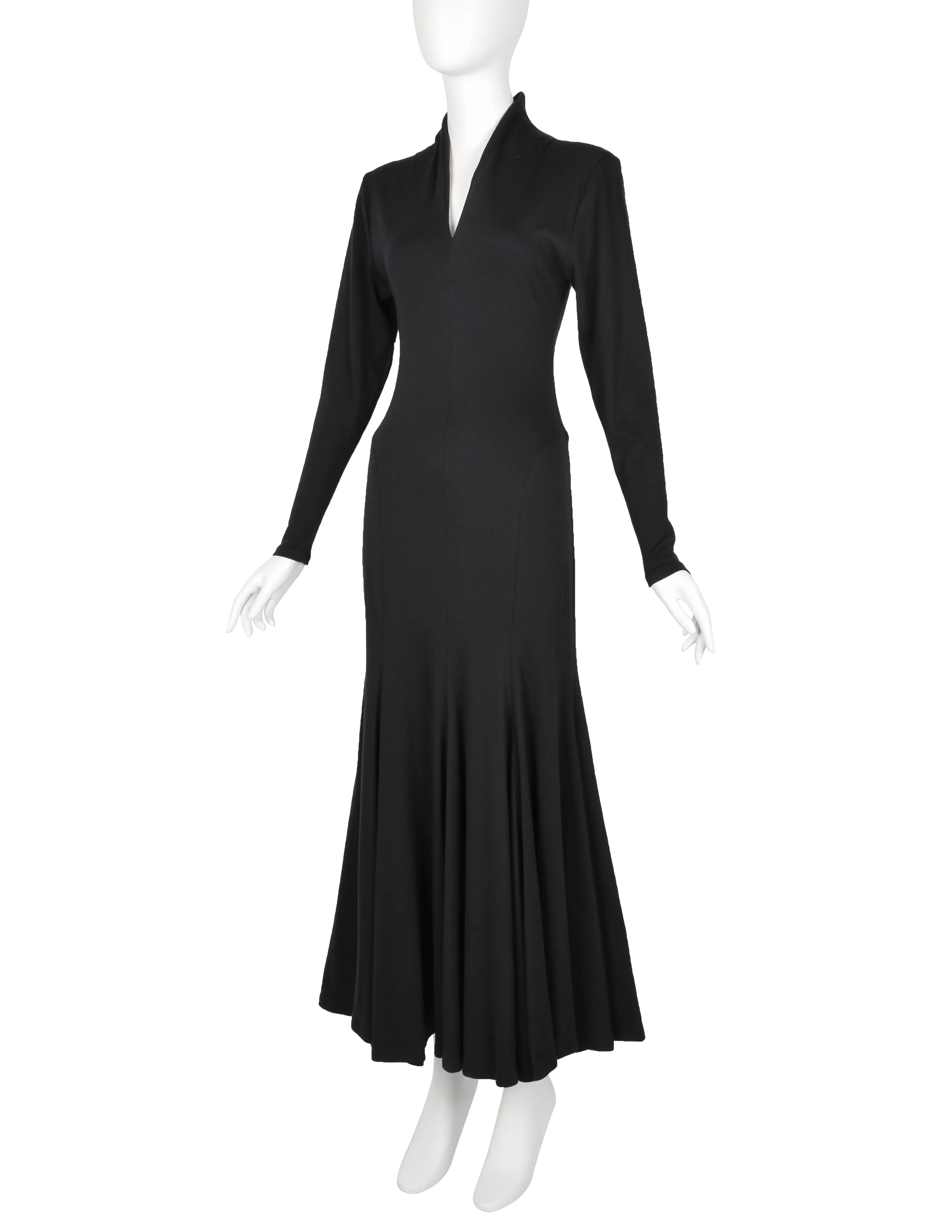 Norma Kamali Vintage 1980s Black Jersey Mermaid Flare Dress