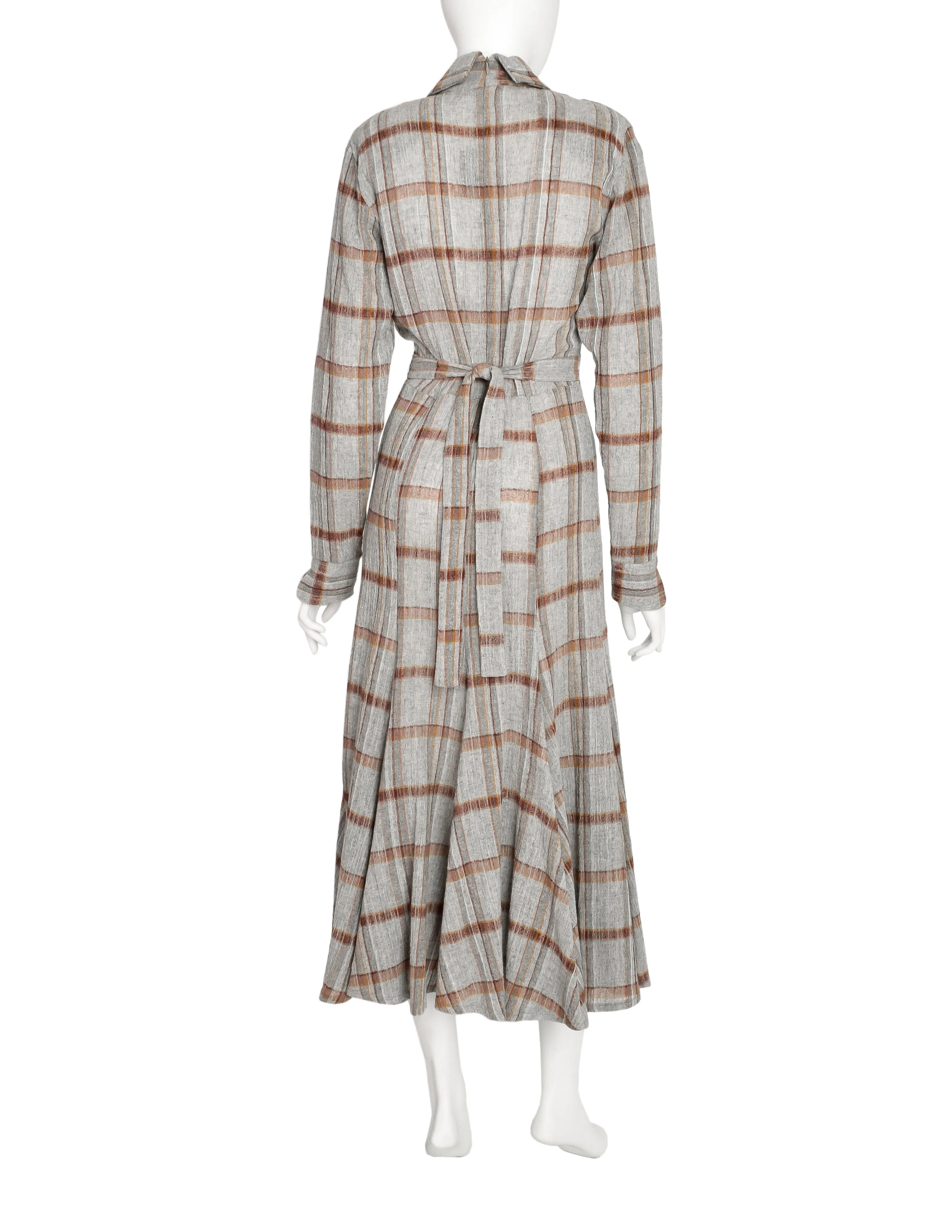 Norma Kamali Vintage Grey Plaid Gauze Wool Dress