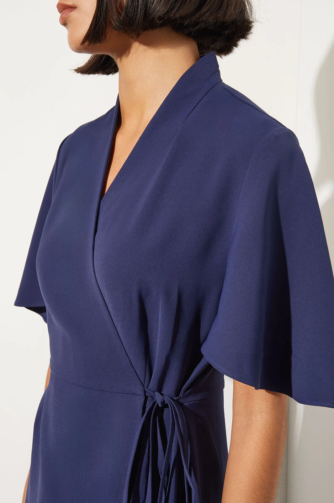 Plus Size Butterfly Sleeve Crepe de Chine Wrap Dress, Indigo