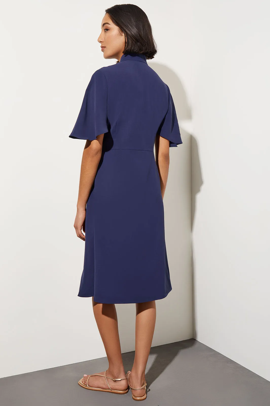 Plus Size Butterfly Sleeve Crepe de Chine Wrap Dress, Indigo