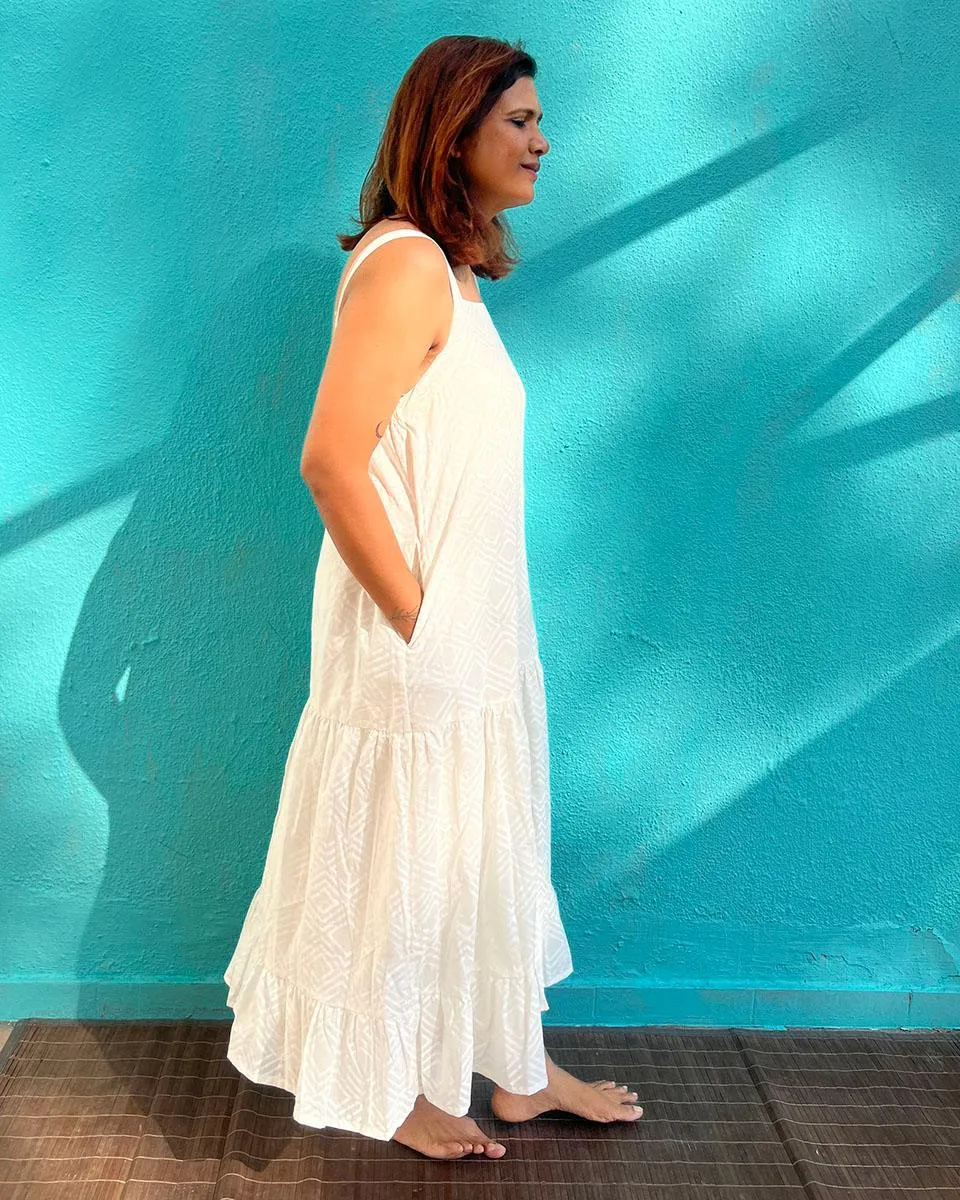 Poornima Cotton Dress - Safed