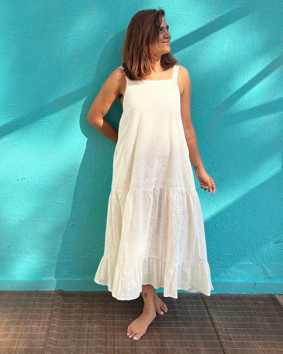 Poornima Cotton Dress - Safed