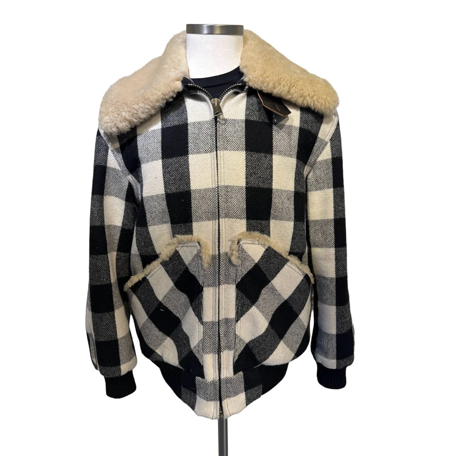 R13 Men's alpaca jacket with fur collar