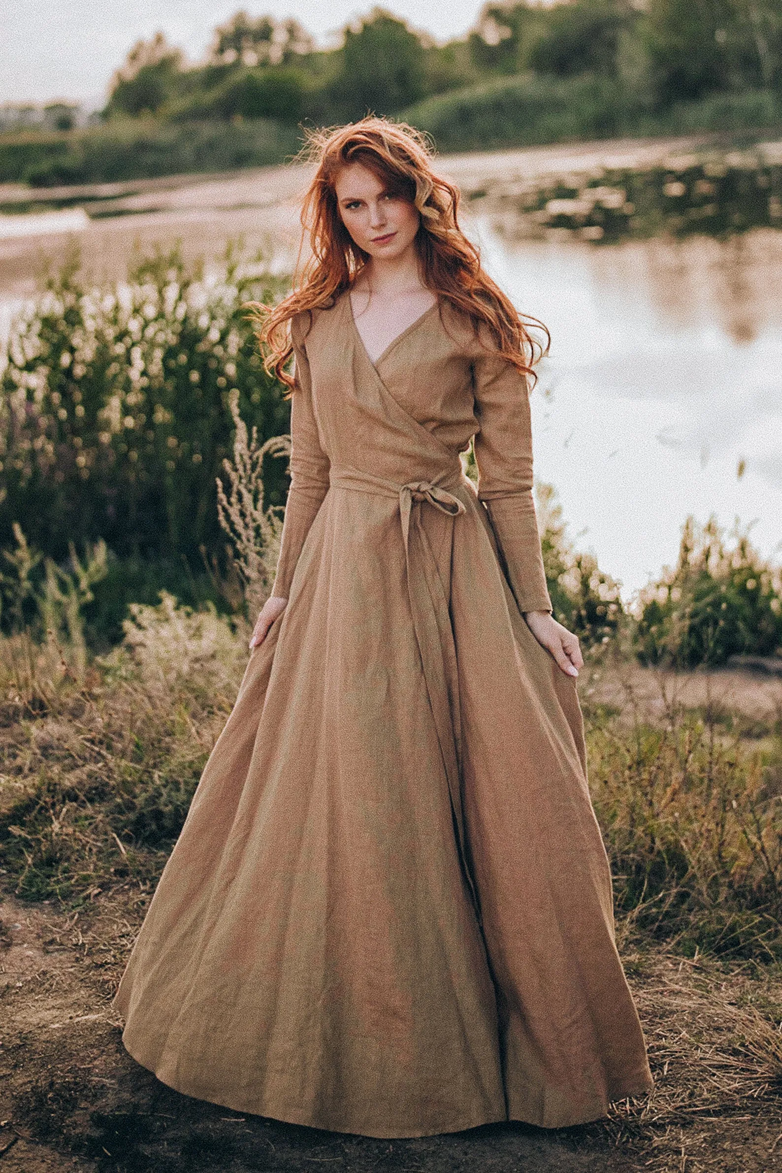 Rich Linen Wrap Dress