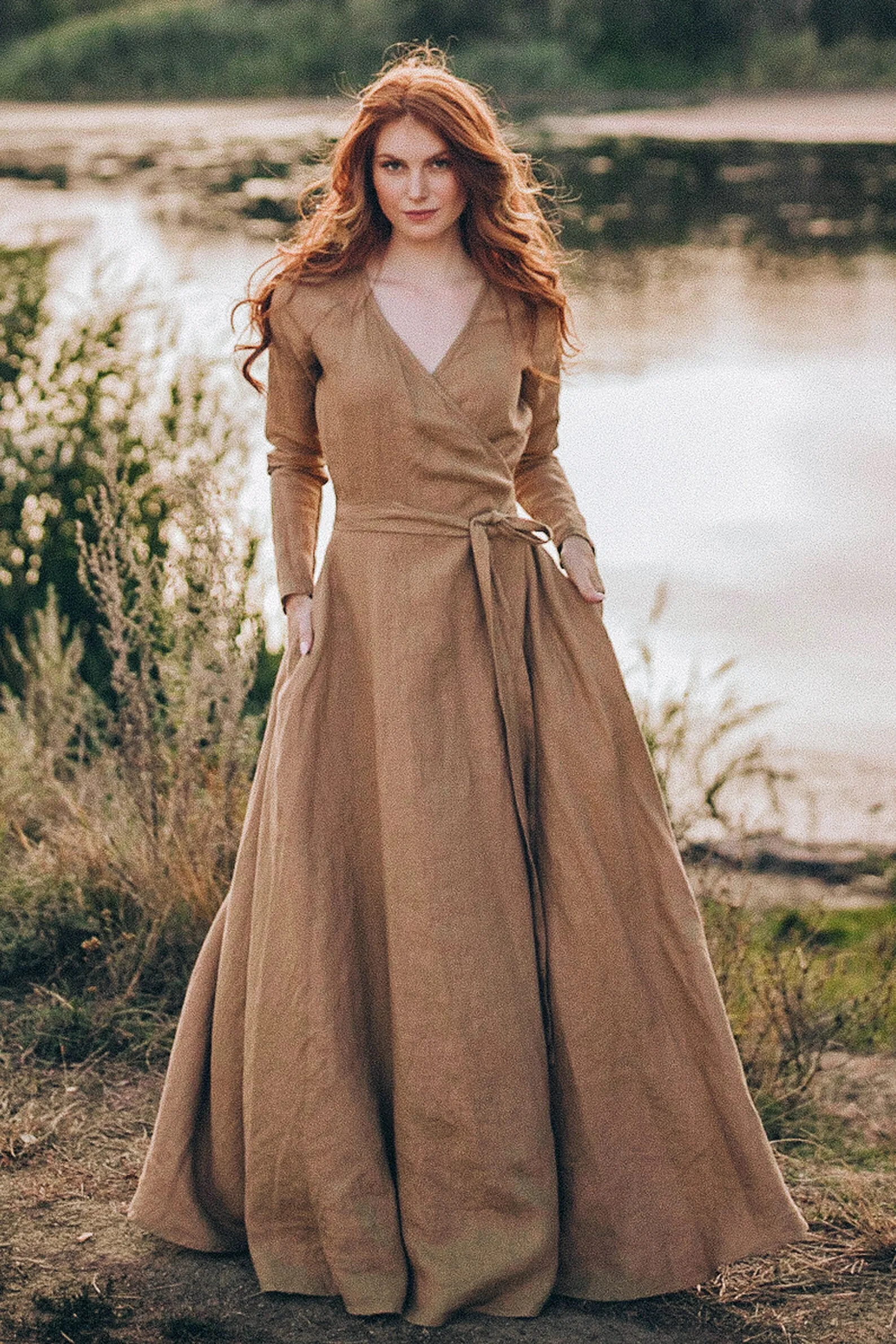 Rich Linen Wrap Dress