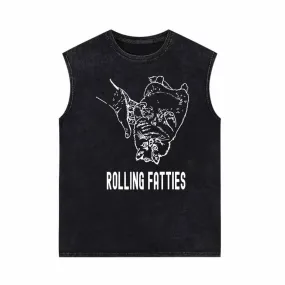 Rolling Fatties Cute Cat Vintage Washed Vest Top
