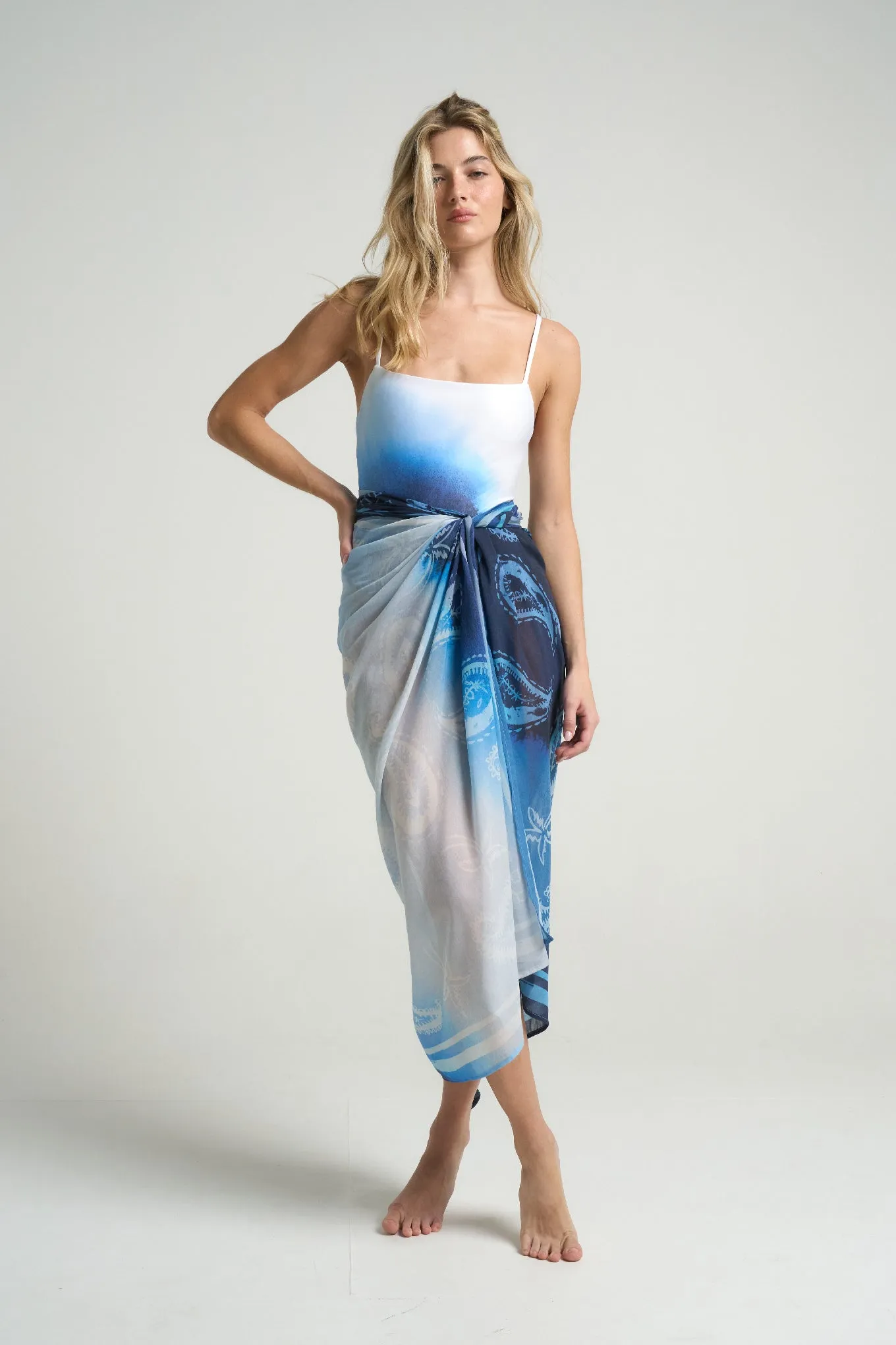 Sarong With Ties Paisley Blue