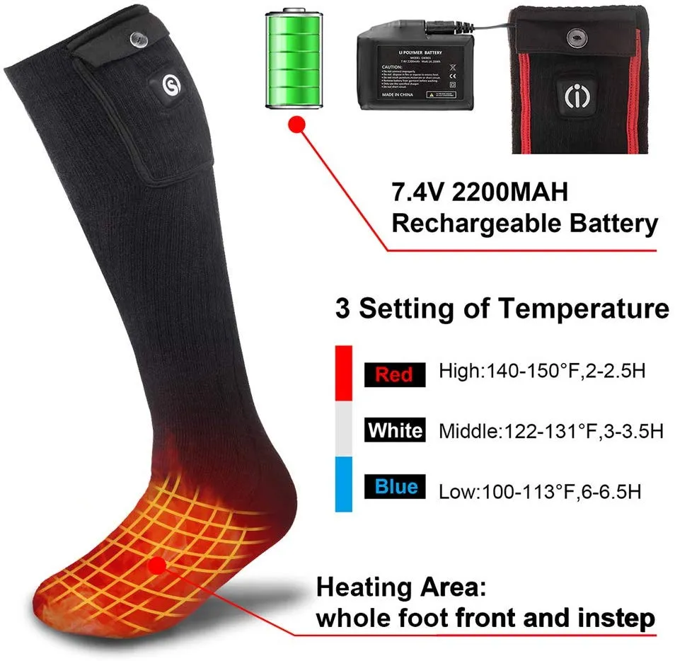Savior Heated Socks | 7.4V Battery Unisex Foot Warmer Heated Ski Socks Black