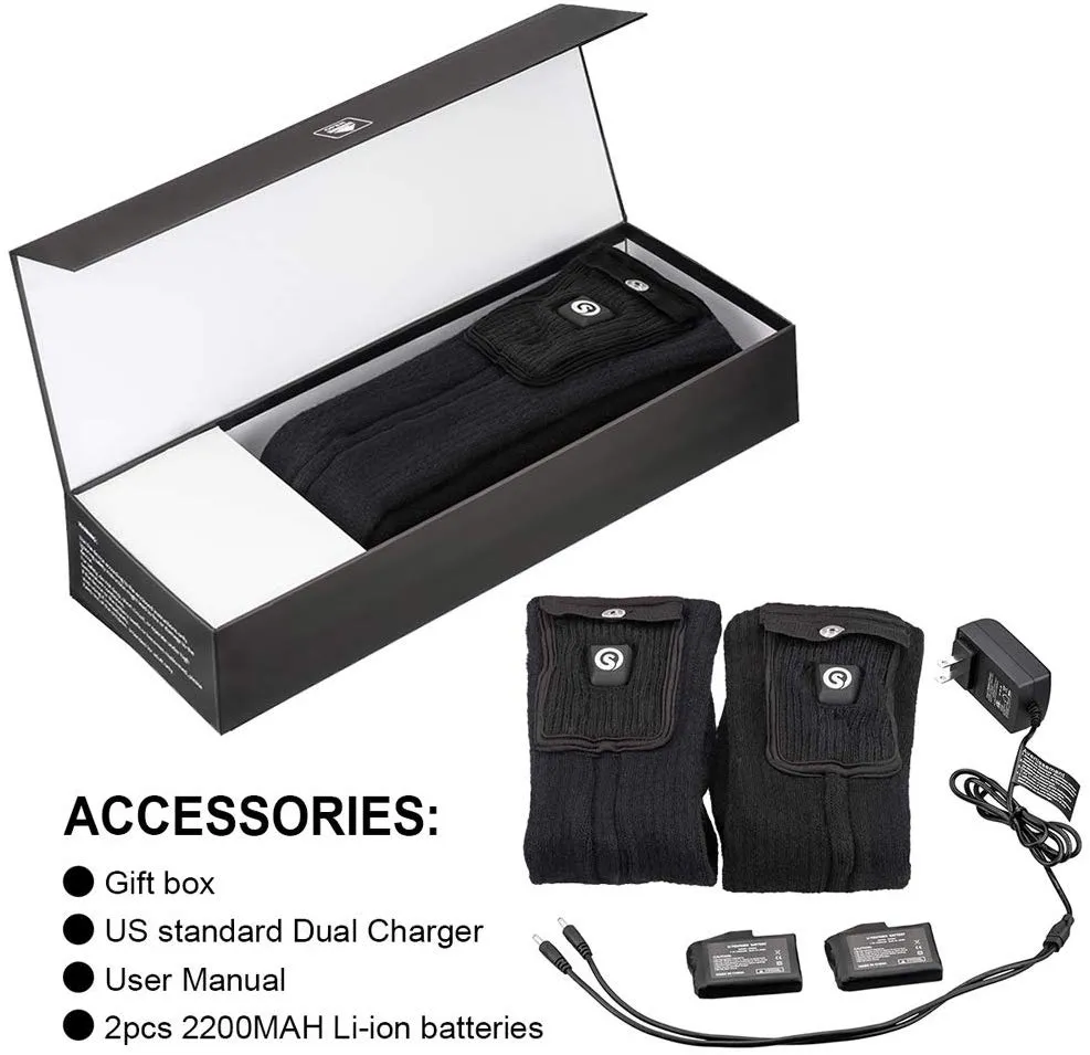 Savior Heated Socks | 7.4V Battery Unisex Foot Warmer Heated Ski Socks Black