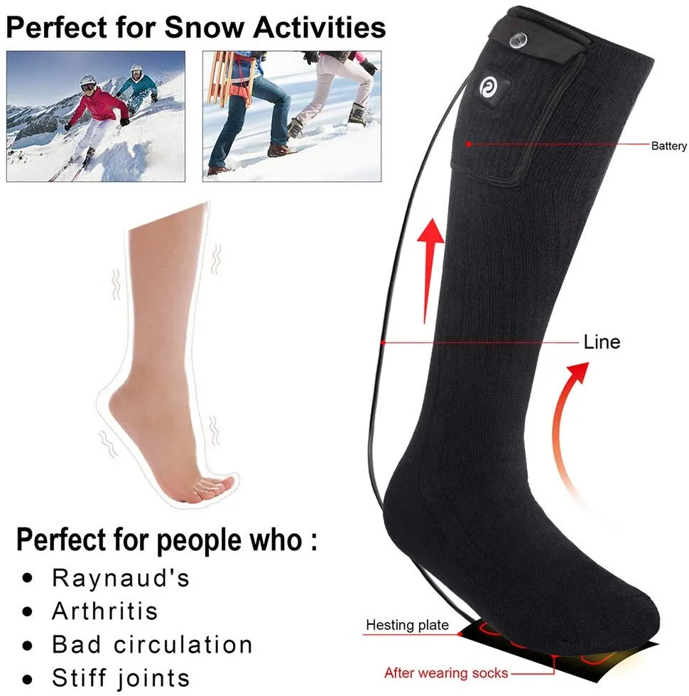 Savior Heated Socks | 7.4V Battery Unisex Foot Warmer Heated Ski Socks Black