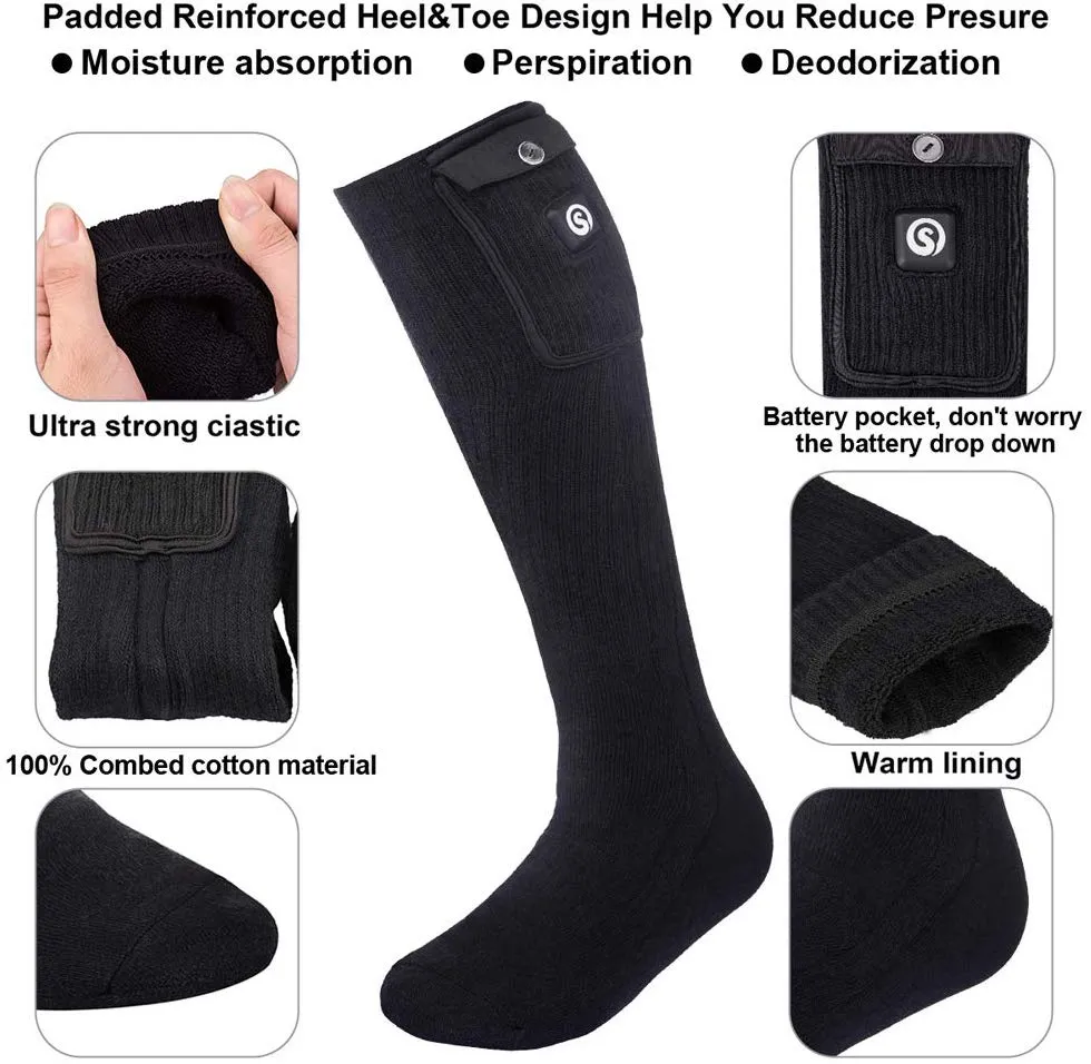 Savior Heated Socks | 7.4V Battery Unisex Foot Warmer Heated Ski Socks Black