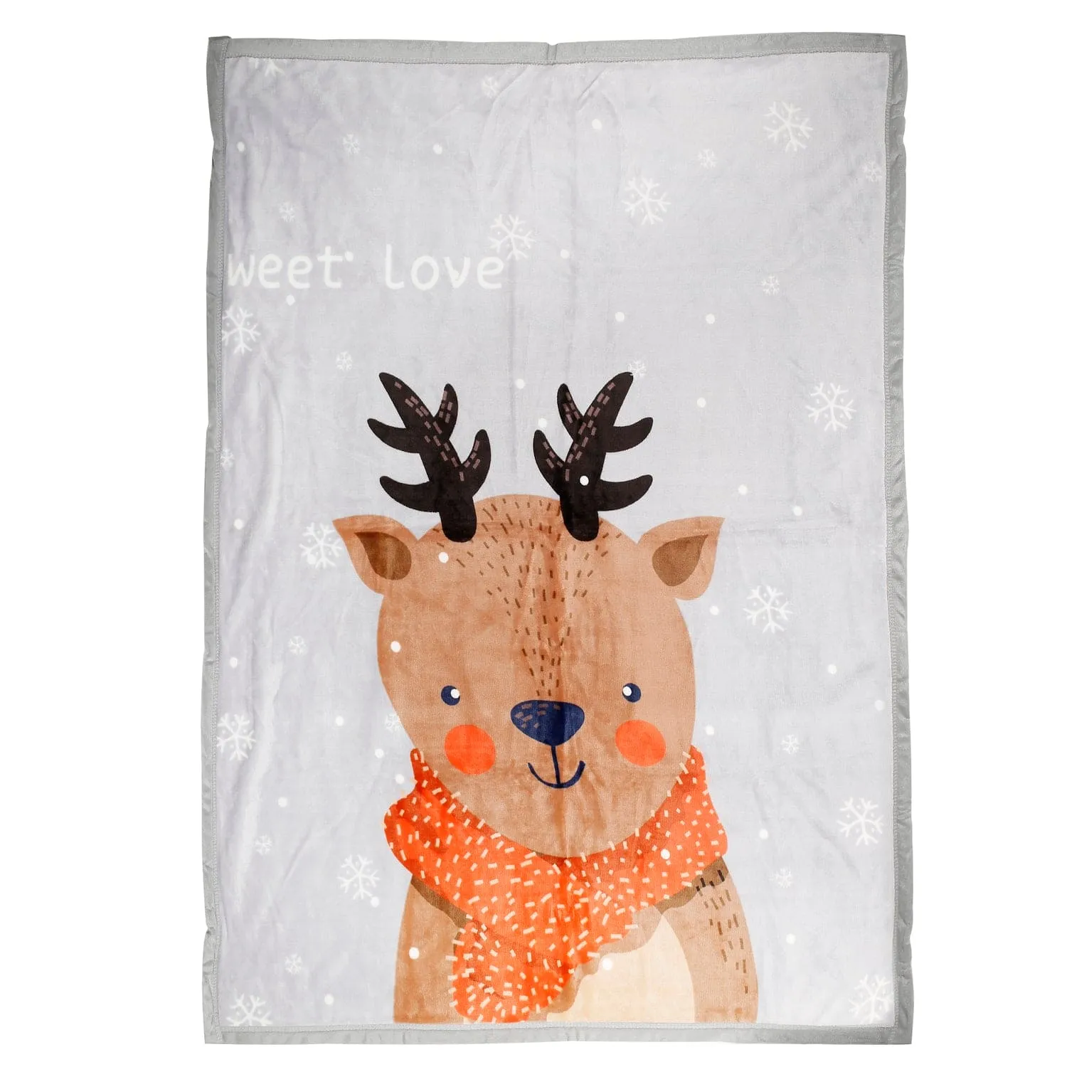 Snowy Reindeer Grey Two-Ply Blanket