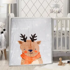 Snowy Reindeer Grey Two-Ply Blanket