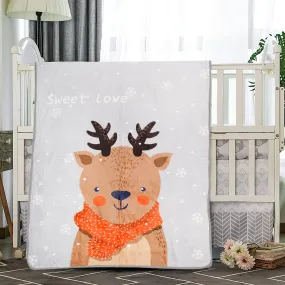 Snowy Reindeer White One Ply Blanket